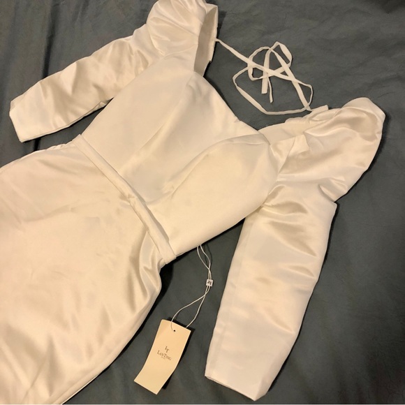 Light in the Box Vintage White Ivory Midi Tea Length Dress Puff Sleeve Size 4 - Picture 4 of 12